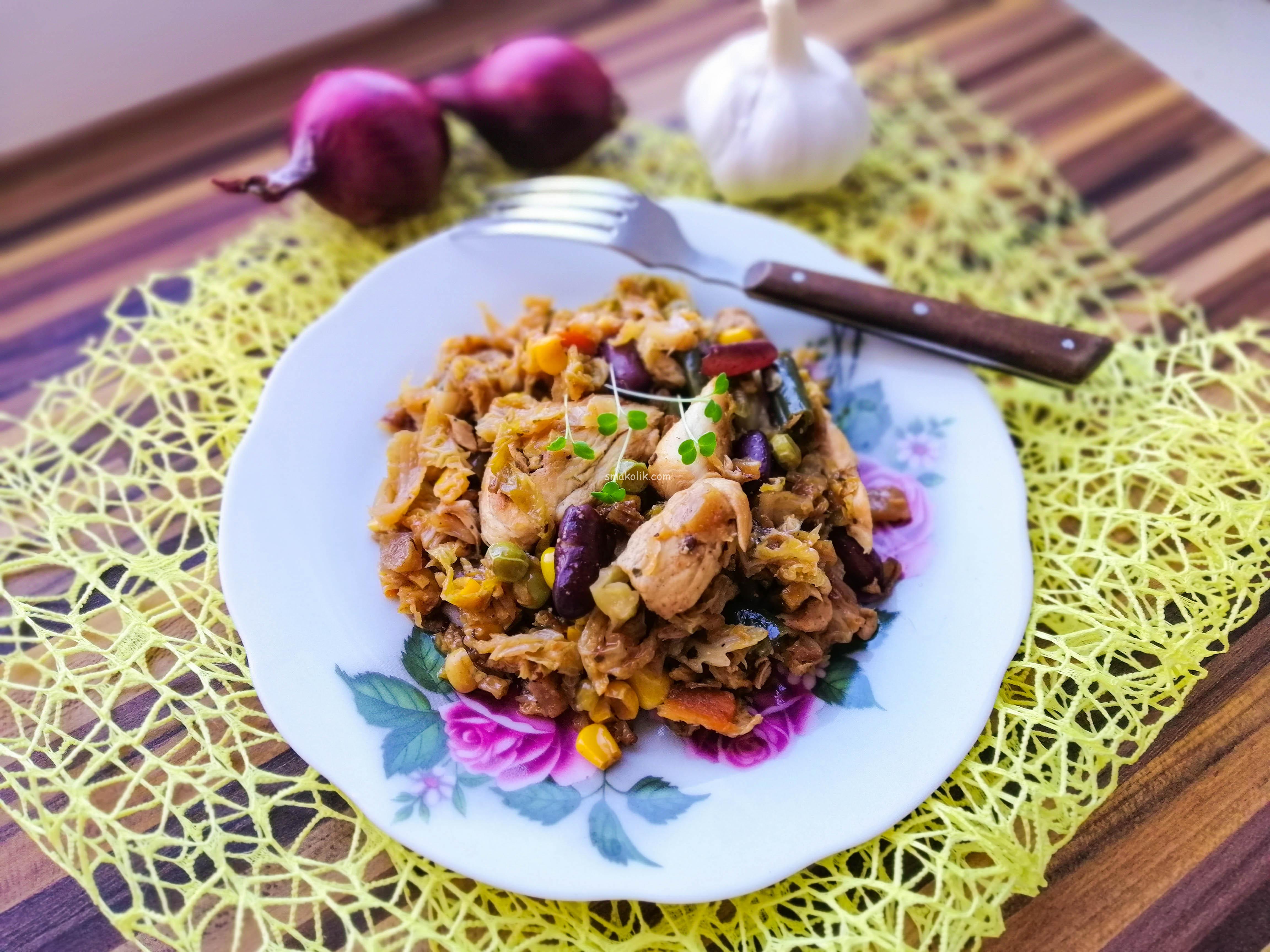 тушеная капуста с курицей